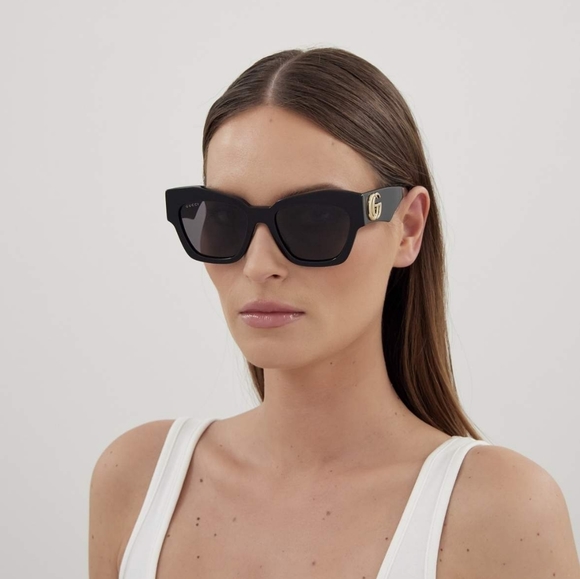 NEW GUCCI WOMEN SQUARE BLACK GG1422S 001 SUNGLASSES - Picture 3 of 6